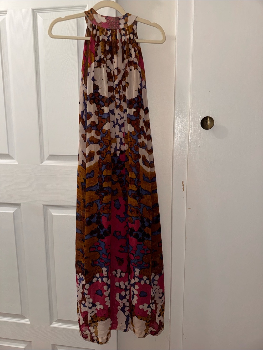 Halter Maxi Dress in Pink, Brown and Cream